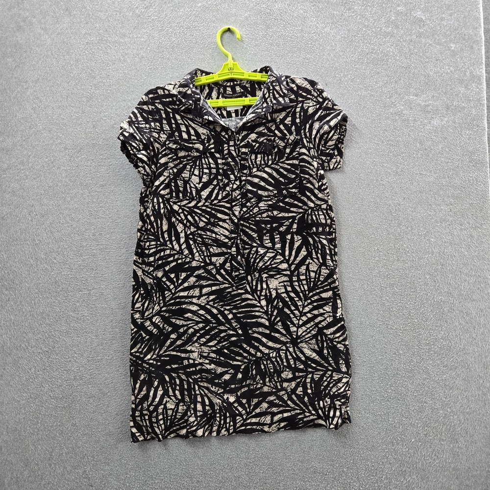 Banana Republic Women Dress 8 Black Linen Viscose Floral Mini Coastal Beachy
